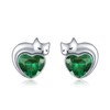 Cat Heart Birthstone Stud Earrings Sterling Silver Emerald Earrings for
