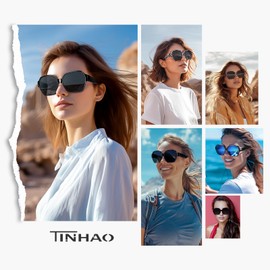 TINHAO Polarised Over Sunglasses Women's UV Protection Over Glasses Sunglasses for Glasses Wearers Square Lightweight Fit-Over Glasses, Grey-silver
