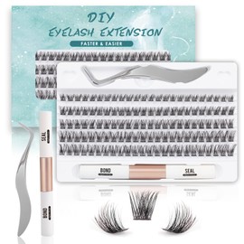 SISILILY Eyelash Extensions, 120 Clusters, Lash Extension Set, DIY Eyelash Extension Set for Beginners, Reusable Eyelash Glue, DIY at Home, C D Curl, Individual Eyelashes, 10-16 mm (DM17-Mix)