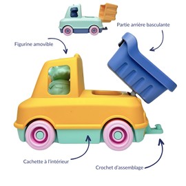 Le Jouet Simple - Toy Box - Dump Truck and Bin - 2 Multicoloured Vehicles - First Toy - Eco-Friendly - Recycled Plastic - Made in France - 100% Recyclable - Gift 1-4 Years