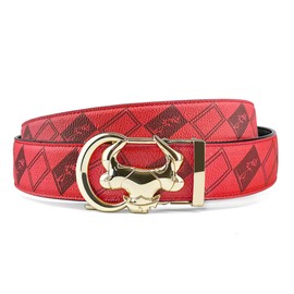 Coipdfty Cowboy Belts for Men Leather Ratchet Dress Belts for Men (Red Checkered Belt, 27''-32''Waist Adjustable)