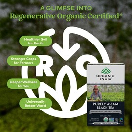 Organic India Purely Assam Black Tea - Caffeinated Herbal Tea Bags with Natural Assam Leaves, Enjoy with Milk & Sweetener, USDA Organic, Non-GMO, Fairtrade Certified - 18 Bags