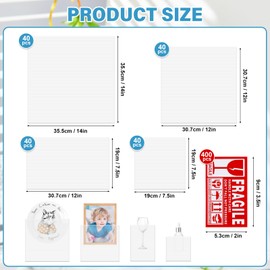 160 Pcs Packing Foam Pouches Kit with Fragile Label Sheet 4 Sizes Cushion Wrap Material for Transportation Moving Supplies Kitchen Dish Plate Glasses Cup(14 x 14'',12 x 12'',12 x 7.5'',7.5 x 7.5 inch)