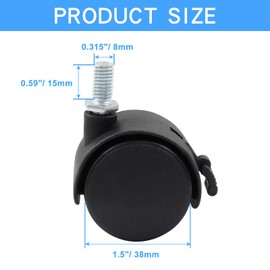 Hordion 5 Pcs 1.5 Inch Nylon Caster Wheels, Furniture Caster Wheels Threaded Stem Casters With Brake, 5/16 Threaded Caster Wheel Replacement for Cart, Coffee Table (Capacity 55Lbs)