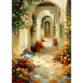 QINRUBB DIY Colourful Flowers Diamond Painting Adults, 5D Corridor Diamond Painting Pictures Beginners, Flowers Round Full Drill Diamond Painting Embroidery Cross Stitch Gifts Home Wall Decor 30 x 40