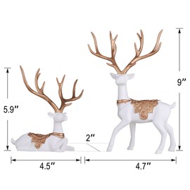 Set of 2 Christmas Reindeer Statues, Fawn Statue Christmas Decorations on Shelf, Modern Blue Home Decor Large Reindeer Christmas Table Decorations for Living Room Entrance Table Decorations (White)