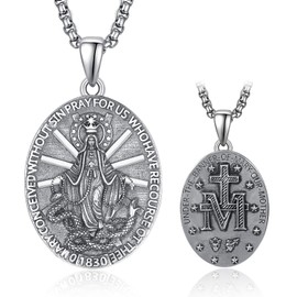 ADMETUS Sterling Silver Miraculous Medal Necklace for Men Virgin Mary Pendant Jewelry Mens Amult Protection Religious Gifts