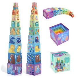 DJECO 10 Rainbow Blocks Stacking Cube Stacking Blocks Stacking Stacking Stacking Educational Toys 0 1 18 Months 2 3 4 5 Years Boys Girls Toddler Baby Shower Gift Gift Toy Kids Kids Birthday Sports Event Halloween Fall Night Long (DJ08510)