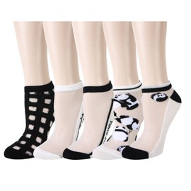 Benefeet Sox - Calcetines de nailon transparentes para mujer y niña, calcetines de malla finos, bonitos de encaje transparentes, Panda-5 Par Negro Blanco, M