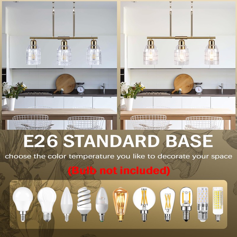 FRIXCHUR Kitchen Island Lighting, 3-Lights Dining Room Light Fixtures Over