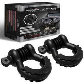 AUTMATCH D Ring Shackle 3/4" Shackles (2 Pack) 41,887Ibs Break Strength, Clevis Shackle with 7/8" Screw Pin and Shackle Isolator Washer Kit for Tow Strap Winch Off Road Vehicle Recovery, Frosted Black