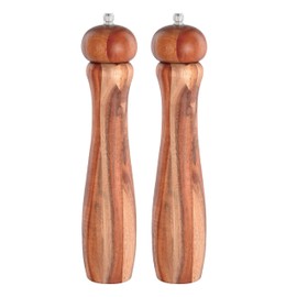 JS Gourmet Acacia Light Wood Pepper and Salt Mill Grinder Set with Adjustable Mechanism for Fine, Medium and Coarse Grinding (2 Pack)