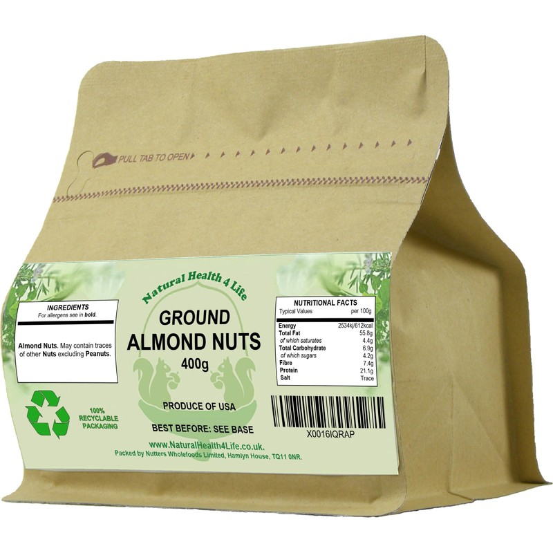 Natural Health 4 Life Ground Almonds 400g in Kraft Pouch