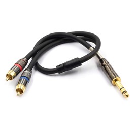 Tisino 6.35mm Jack to Phono Cable, 6.35mm TRS to RCA Stereo Audio Cable 1/4 inch Jack to 2 RCA Male Y-Splitter Lead - 2m