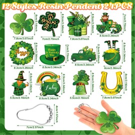 Barydat Set of 24 St. Patrick's Day Wood Shower Curtain Hooks Irish Shower Curtain Rings Decorative Clover Green Hat Rust Resistant Hooks for Bathroom Bedroom Decorations Accessories