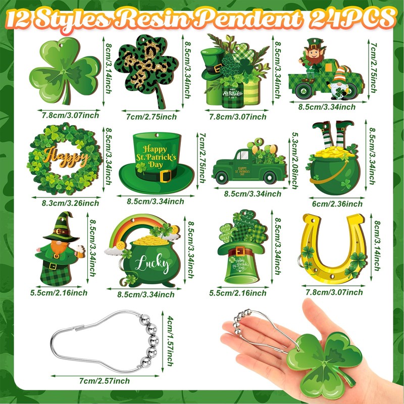Barydat Set of 24 St. Patrick's Day Wood Shower Curtain