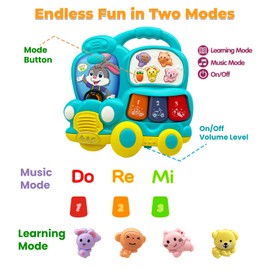 Baby Music Toys 12-18 Months, Animal Baby Piano Musical Light Infant Toys Toddlers Early Education Birthday Gift for 1 2 Year Old Girls Boys (car)