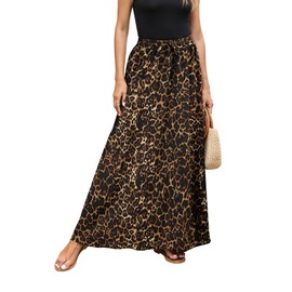 Hount Women's Skirt Elastic Waist Maxi Skirt Elegant Summer Skirt Casual Skirt Long Beach Skirt with Drawstring, F1