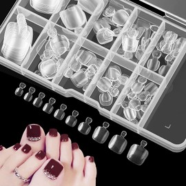 100 Pieces Artificial Toenails with Box, 10 Sizes Toenails, Transparent Acrylic False Toenails, Nail Art Fake Toe Nail Tips, Toenail Tips Set, Full Cover Artificial Fingers (Transparent)