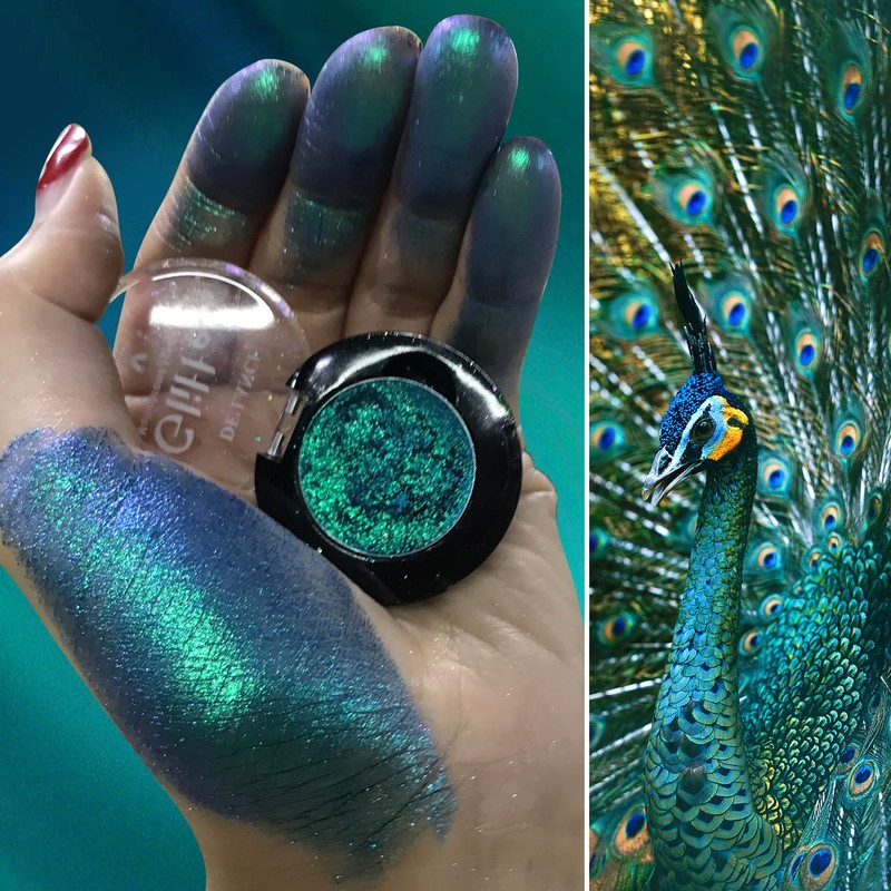 Green Glitter Eyeshadow, Highly Pigmented Duochrome Eyeshadow, Intensive Colour Shift,
