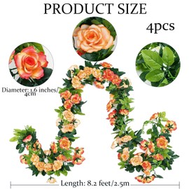 4 Pcs 8.2FT Artificial Flowers Garlands Double Colors Fake Rose Flower Vine Hanging Garlands, for Room Anniversary Wedding Birthday Christmas Wall Arch Decor, Champagne Flower