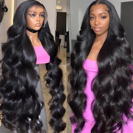 UANDM 34 Inch 5x5 HD Lace Closure Wigs Human Hair Body Wave Lace Front Wigs Human Hair Glueless Wigs Human Hair Pre Plucked Body Wave Wig 180% Density Closure Wig for Women