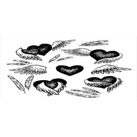 Ambesonne Feather Pencil Pen Holder, Romantic Hearts with Wings Valentine's Day Themed Sketch Style Love Image, Printed Ceramic Pencil Pen Holder for Desk Office Accessory, Black and White