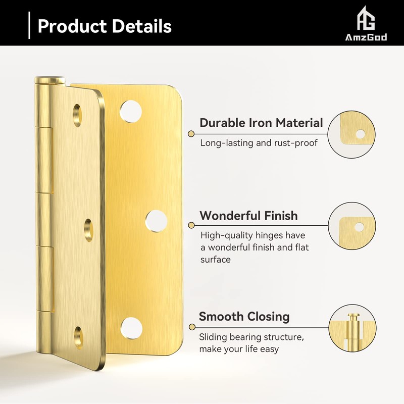 AmzGod Door Hinges Satin Brass - 30 Pack Gold Door