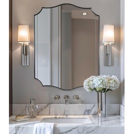 ANDY STAR Chrome Bathroom Mirror for Wall, 24x32 Inch Polished Chrome Mirror, Bathroom Mirror for Over Sink, Irregular Wall Mirror in Thin Stainless Steel Frame Deep 1’’, Wave Inspired Style
