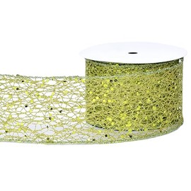 anshome Green Sparkling Glitter Mesh Wired Ribbon, 2.5" x 10 Yards Green Glitter Wire Edge Ribbons Solid Color Burlap Fabric Ribbon for Gift Wrapping Wedding Bows Ornaments Festival Wreath Decor