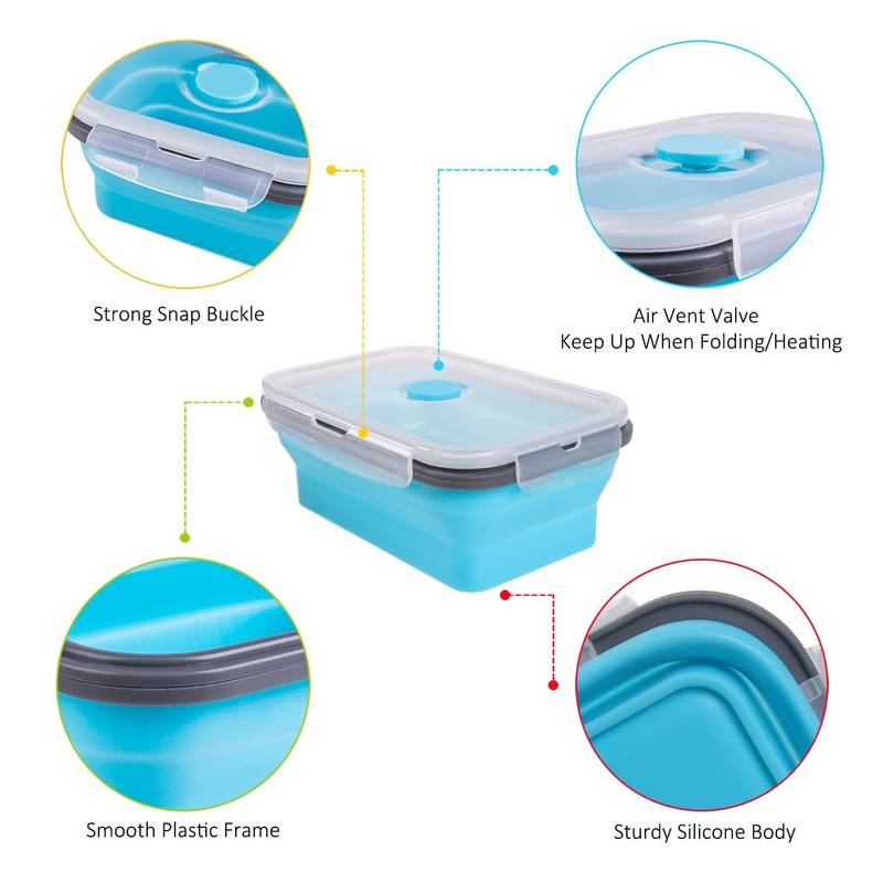 Collapsible Food Storage Containers with Airtight Lid, 27 oz, Kitchen
