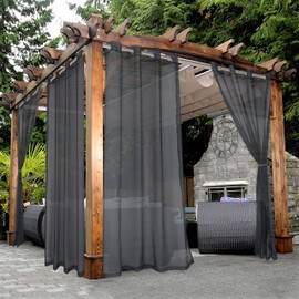 BONZER Outdoor Sheer Curtains for Patio Waterproof - 2 Panels Grommet Indoor Voile Curtains for Living Room, Bedroom, Porch, Pergola, Cabana, 54 x 95 inch, Grey