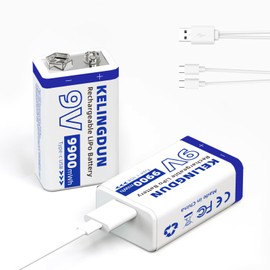 kelingdun Rechargeable 9V Lithium Batteries,9900mWh USB 9 Volt Li-ion Batteries Long-Lasting(2 Pack)