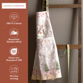 Maison d' Hermine Apron for women with Pocket 100% Cotton 27.50"x31.50" 1 Piece Adjustable Neck Strap & long ties Apron Men, Chef, Cooking - Thanksgiving/Christmas (Mountain Life)