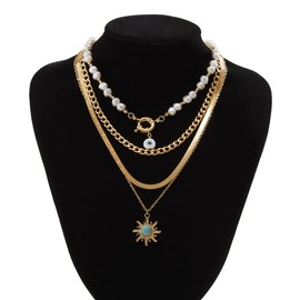 Evil Eye Necklace Gold Layered Necklace for Women Dainty Pearl Necklace for Women Gold Snake Chain Charm Necklace Jewelry Gifts