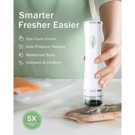 Compact Vacuum Sealer for Food, Handheld Vacuum Sealer with Auto-Stop & Detachable Water Tank, Includes 30 Reusable Bags for Kitchen, Meal Prep & Travel