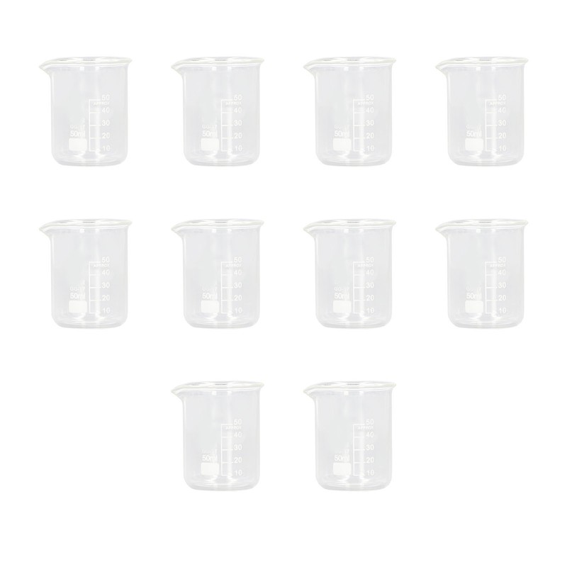 10 Pcs Laboratory Glass Beaker 50ml Thick Experimental Graduated Cylinder