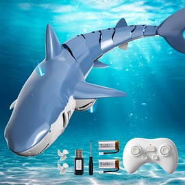 BLmukce 2.4GHz Remote Control Shark Toy for Pool, 1:18 Scale High Simulation RC Shark with Light & Spray Water, Electric Remote Controlled Swimming Water Toy Boat for 4 5 6 7 Year olds Kid Boys Girls