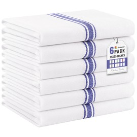 Homaxy Kitchen Towels 6 Pack, 15 x 25 Inch, 100% Ring Spun Cotton Highly Absorbent Dish Towels for Kitchen Drying, Reusable Cleaning Cloths, Soft Tea Towel with Hanging Loop, Blue Stripe