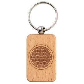 Spruchreif Flower of Life Keyring Engraved Wooden Key Ring Flower of Life Spiritual Gifts Esoteric Gifts Keyring with Engraving, natural