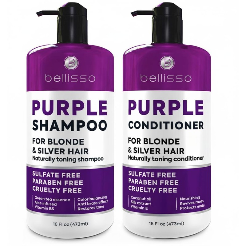BELLISSO Set de Champú y Acondicionador Morado para Cabello Rubio