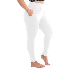 Walifrey Plus Size Leggings with Pockets for Women, High Waist Opaque Tummy Control Leggings White 3XL