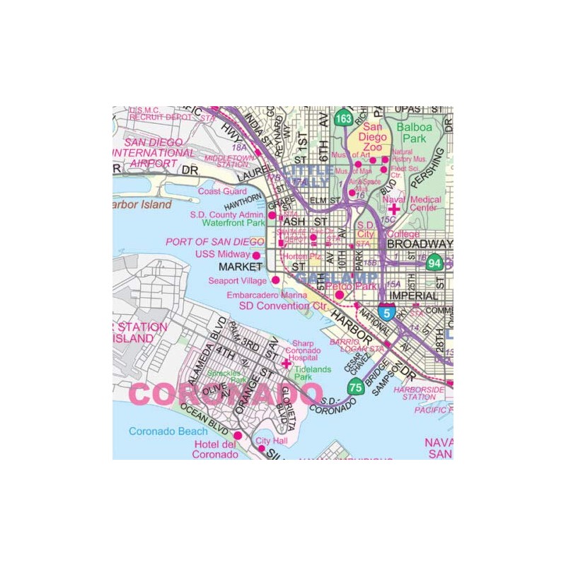Greater SAN DIEGO California Wall Map Plain *Laminated* SMALL 24"x36"
