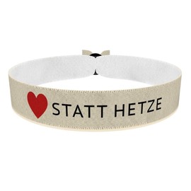 Herz statt Hetze Stoffarmband - Wasserfestes Satinarmband - Handgemachtes Armband mit Botschaft - Unisex Armband für Frauen und Männer - Geschenkidee für Freundschaft und Frieden