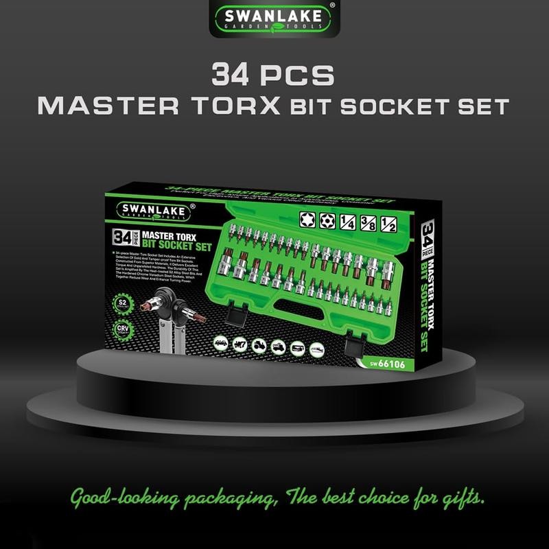 SWANLAKE 34PCS Master TORX Bit Socket Set, Premium S2 Alloy