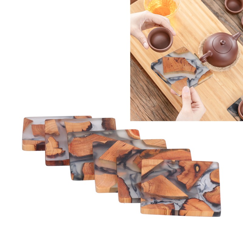 6Pcs Wood Coasters Innovative Insulation Cup Mat Pad Craft Works