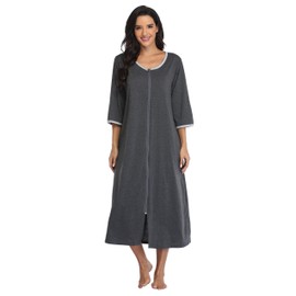 Giova Women's Sleepwear Zipper Long Nightgown Lounge Wear Dress Gown Soft Nightshirt Housecoat Robe Grey