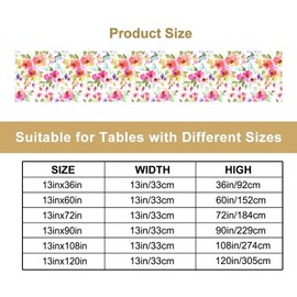 Watercolor Floral Table Runner,Vintage Spring Colorful Botanical Nature Flower Decorative Tabletop Kitchen Decor for Dining Room 13x36 Inch