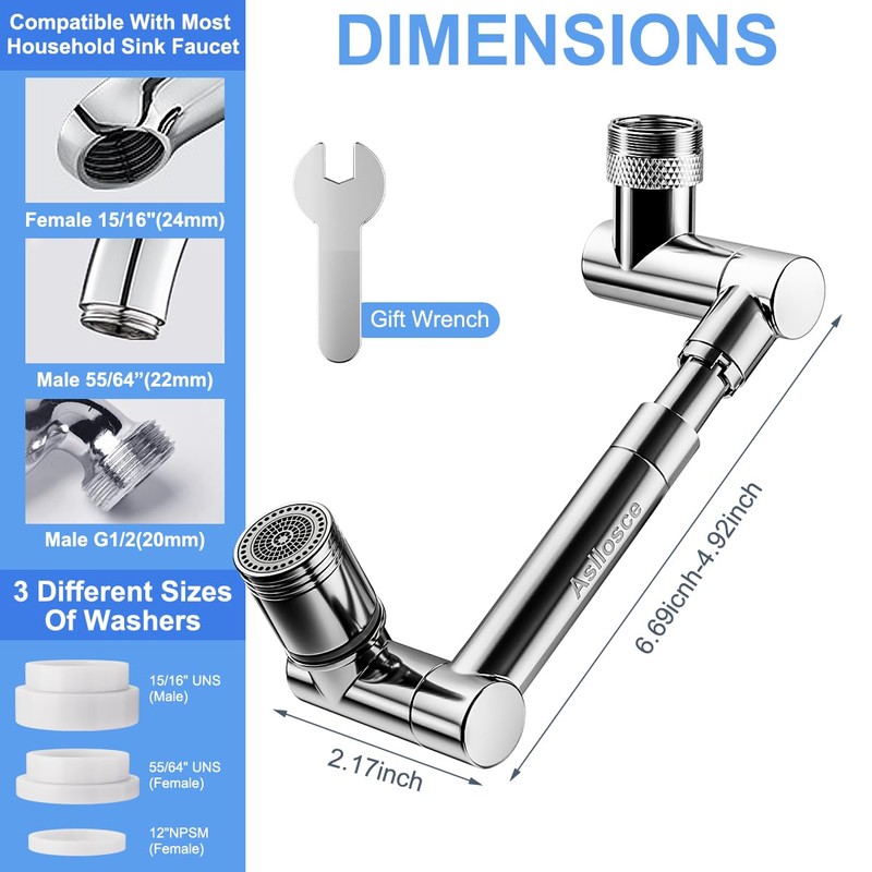 1440° swivel faucet extender, sink faucet aerator extender, swivel extendable