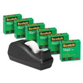 Scotch 810C40BK Magic Tape Value Pack w/C40 Dispenser, 3/4-Inch x 1000-Inch, 1-Inch Core, Clear, 6/Pack